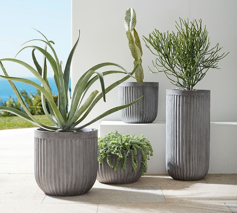 Concrete Fluted Planter Grey
